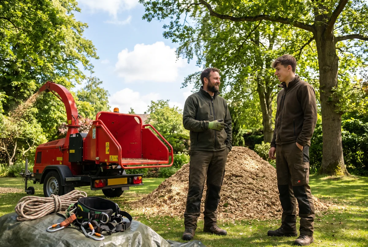 Tree surgeons with equipment on a job